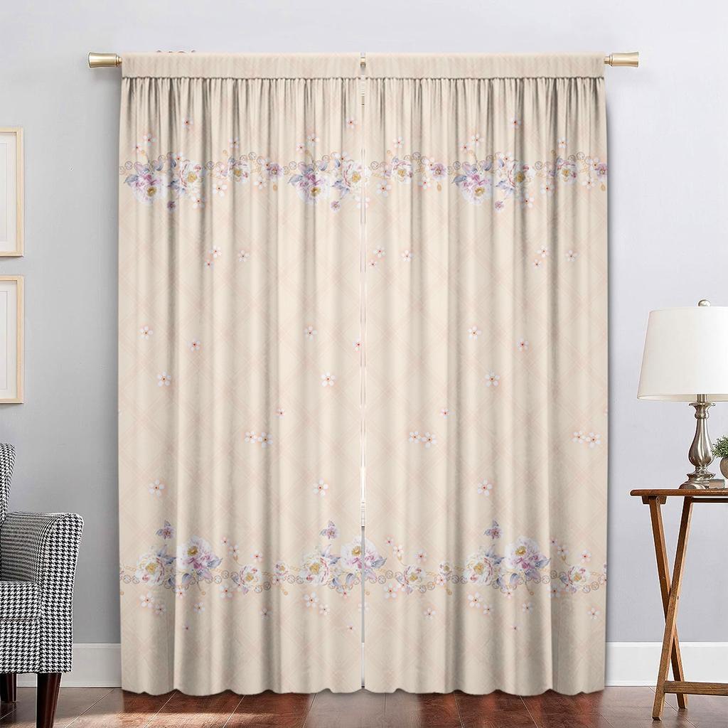 2PC Home Decoration Curtains, Orange Pink Floral Bag Curtains, Kitchen, Coffee Shop, Living Room, Balcony, Garden
