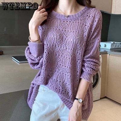 Suéter Delgado Tejido a Mano para Mujer, Top Dulce Holgado Simple para Exterior, Blusa con Bajo, Tejido Ligero, Estilo Nuevo de Moda