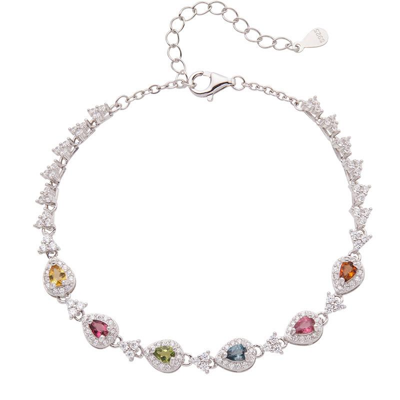 

Earrings Natural Gemstone Tourmaline Bracelet Women S S925 Sterling Silver Water Drop-Shaped Treasure Bracelet Bracelet Earrings