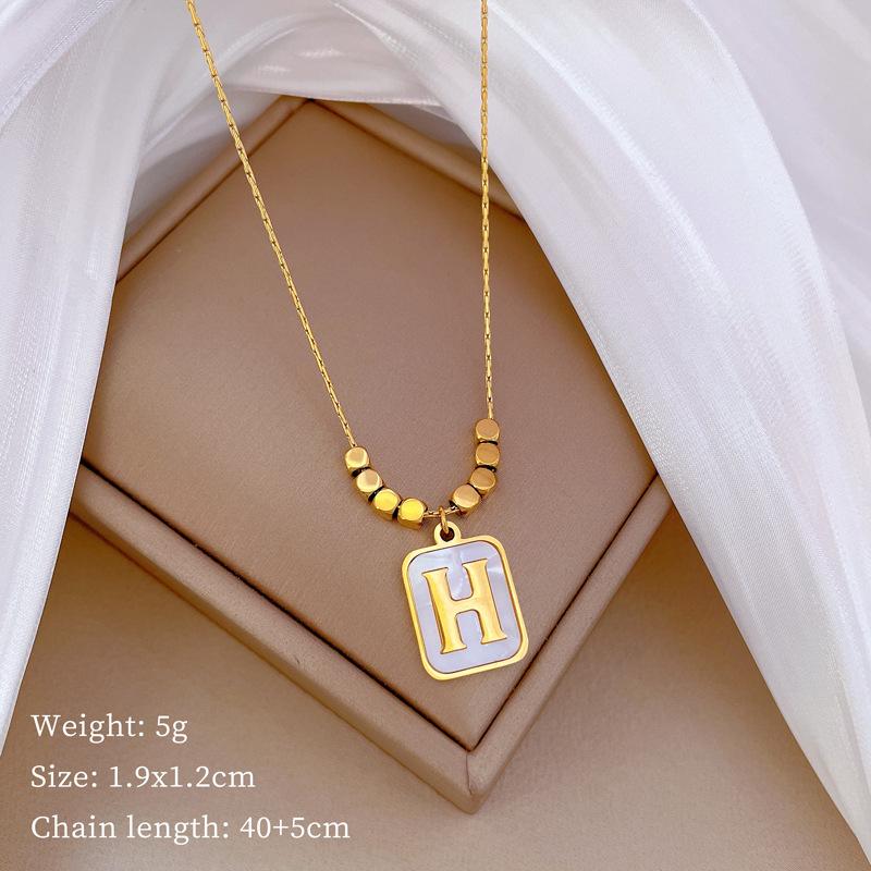 

Square Brick Shell H Letter Temperament Personality Minimalist Furnace Real Gold Female Collarbone Necklace