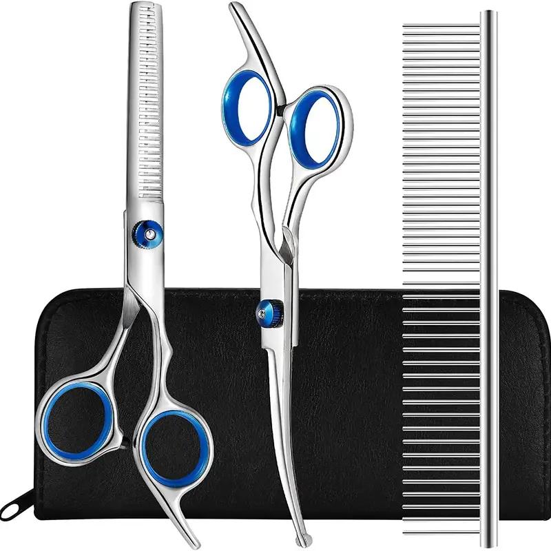 Kit Professionali Forbici Tagliacapelli per Cani Set Forbici Dritto Curve Acciaio Inossidabile per Toelettatura Animali