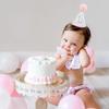 HGFC First Birthday Hat for Baby Girls - Glitter Hat with Pink Pom Topper, Cake Smash Photo Prop for 1st Birthday
