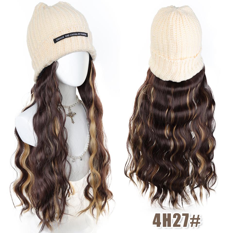 Synthetic Wig Hat Wig Warm Knitted Hat with Water Ripple Curls Women's Hat Wig Suitable for Daily Wear in Winter and Autumn