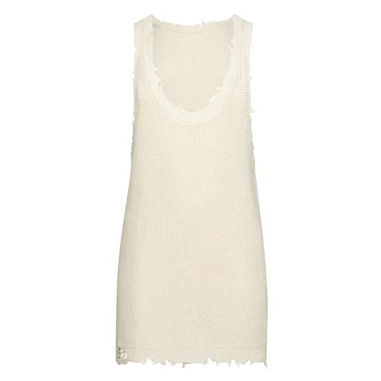

Vintage Ripped Distressed Solid Knitted Tank Tops Men Summer O-Neck Sleeveless Loose M бежевий
