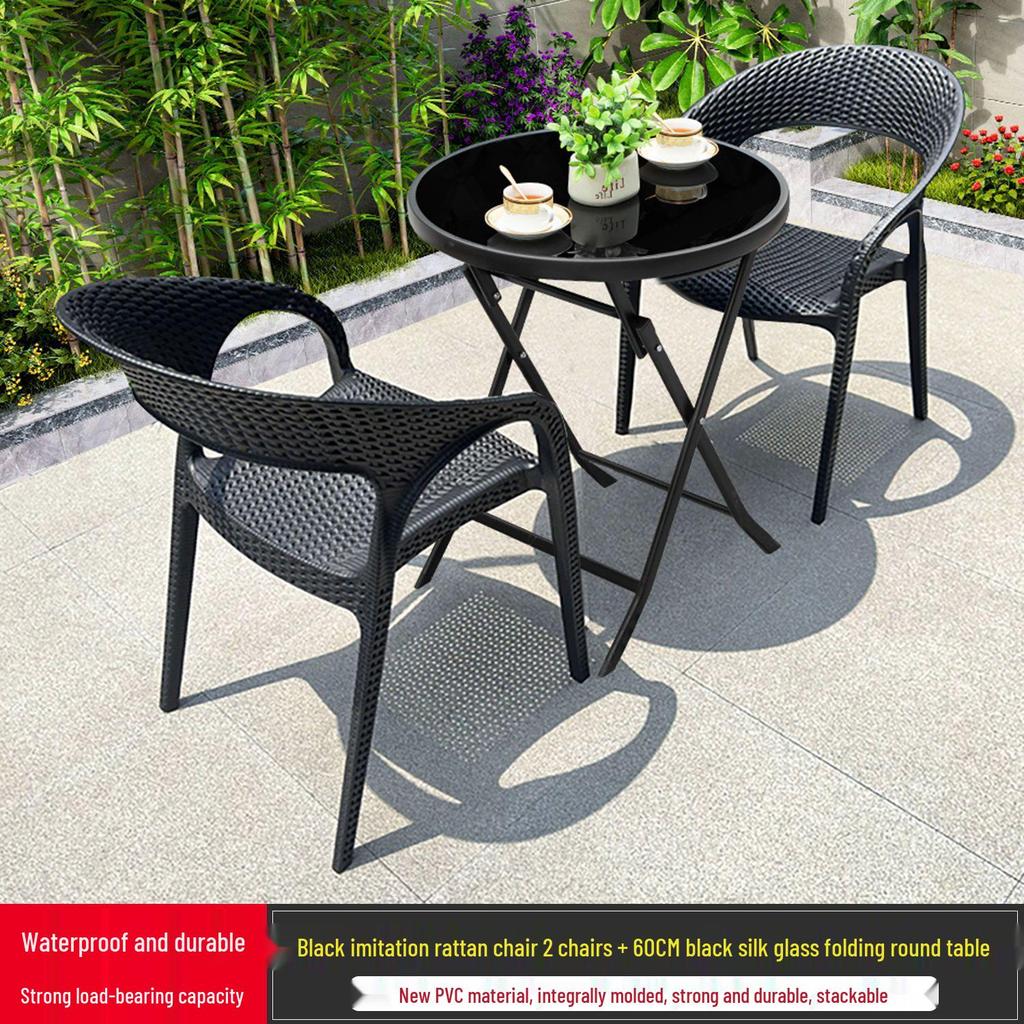 Outdoor Rattan-Style Plastic Chair with Thick Backrest for Garden, Courtyard, or Milk Tea Shop