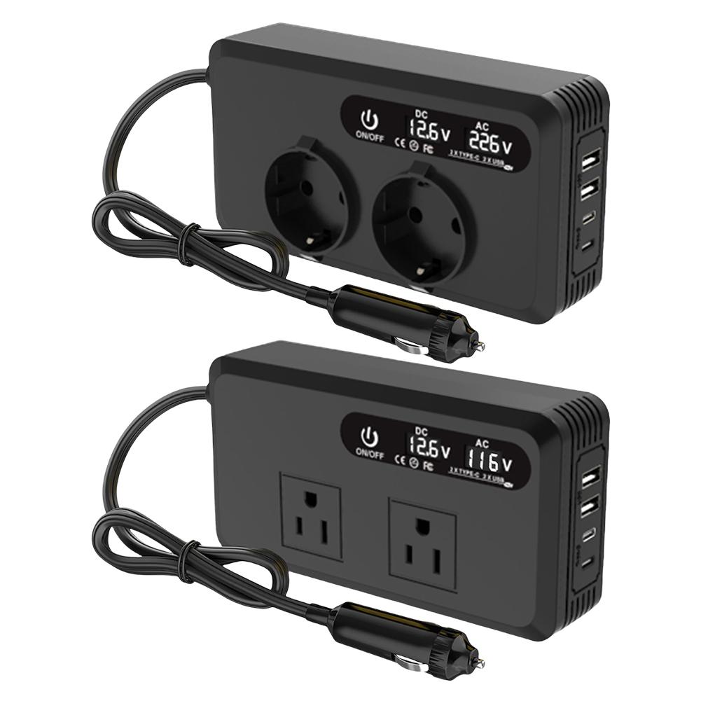 200W Car Cigarette Lighter Plug Voltage Converter DC 12V To AC 110V/220V Portable Power Converter for Vehicles Camping Road Trip