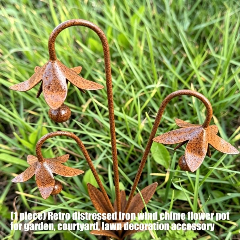 Rusty Bluebell Flower Shape Metal Decorative Stakes Freestanding Outdoor Garden Decoration for Balcony Courtyards