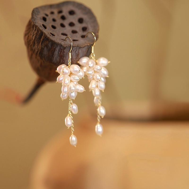 New Arrival Elegant Grape Design 100% Natural Freshwater Pearl 14K Gold Filled Female Drop Earrings For Women Gifts