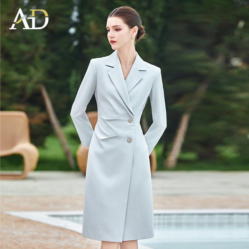

AD Spring New Women s Work Dress: Color Block, Turn-Down Collar, Mid-Sleeve, Rolled Hem, Goddess Style, Professional Black Workwear. Large