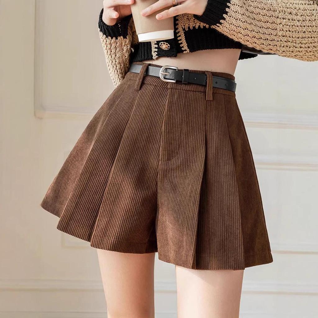 Damen High Waist Khaki Cord Schlaghose mit Falten - Frühling/Herbst 2025