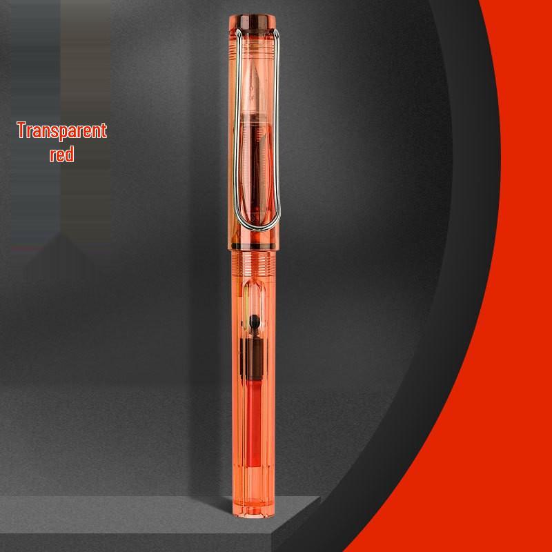 Refillable Ergonomic Fountain Pen for Students - Transparent Colored Plastic Design