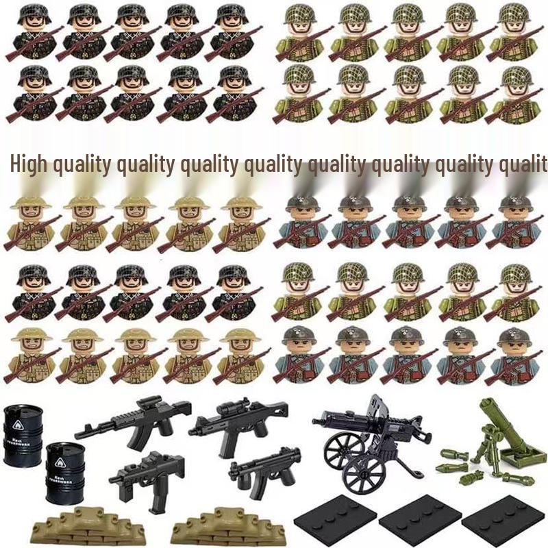WWII Military Building Block Figures: US, German, French, Soviet Armies