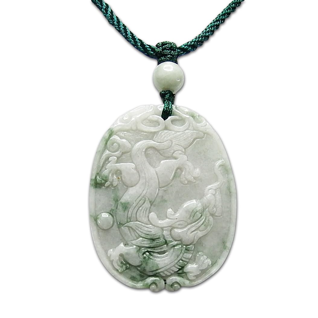 

[Stone Street] Myanmar Jadeite Dragon Flying Dragon Riding on Clouds Carving High Quality Genuine Jadeite Natural Stone Necklace for Career Success,