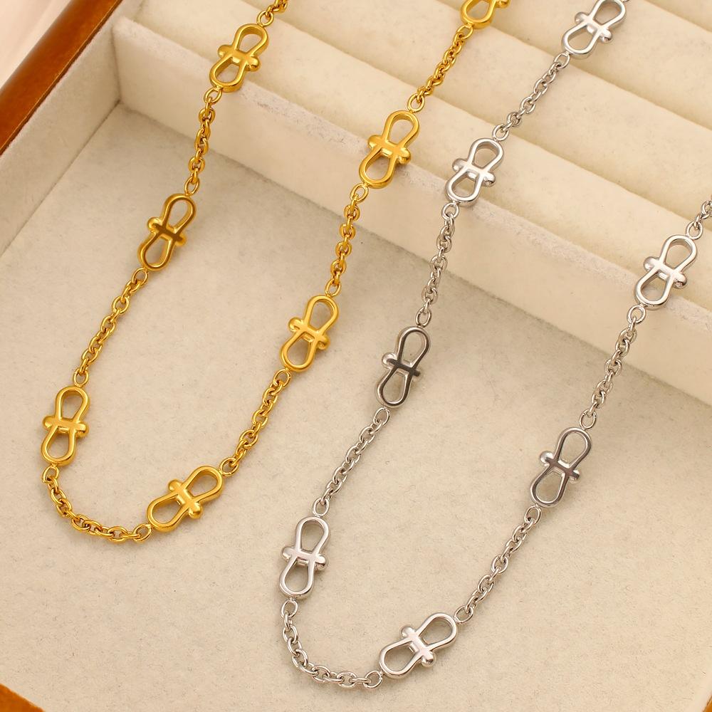 Fashion Jewelry Sets 18K Gold Plated Stainless Steel Chain Splice Bow Necklace and Bracelet Jewelry Sets for Women