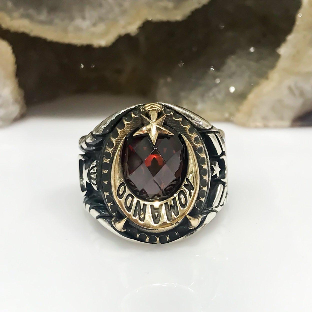 

Серебряное мужское кольцо коммандос-старшины с полумесяцем и звездой