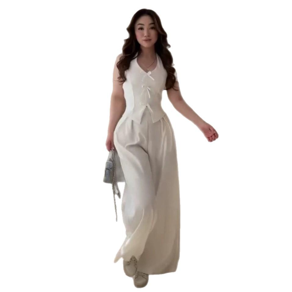 Cross-border Amazon Spring and Autumn New Women's Sleeveless Neck Tank Top Casual Wide Leg Pants Set