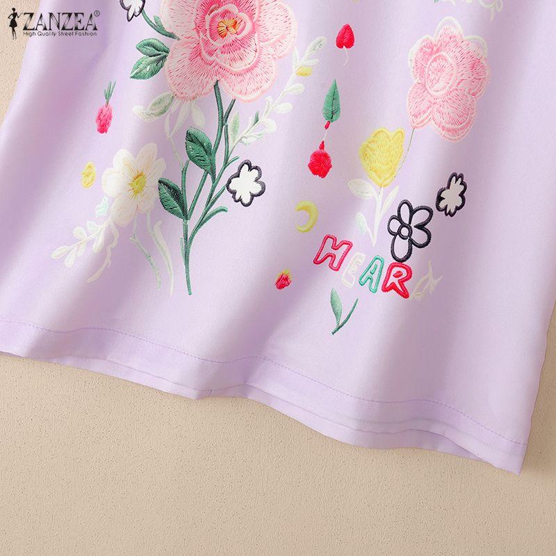 ZANZEA Women Casual Round Neck Short Sleeve Floral Print Blouse