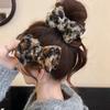 Coffee leopard print double-sided plush bow leopard print hairpin retro style shark clip hair accessories