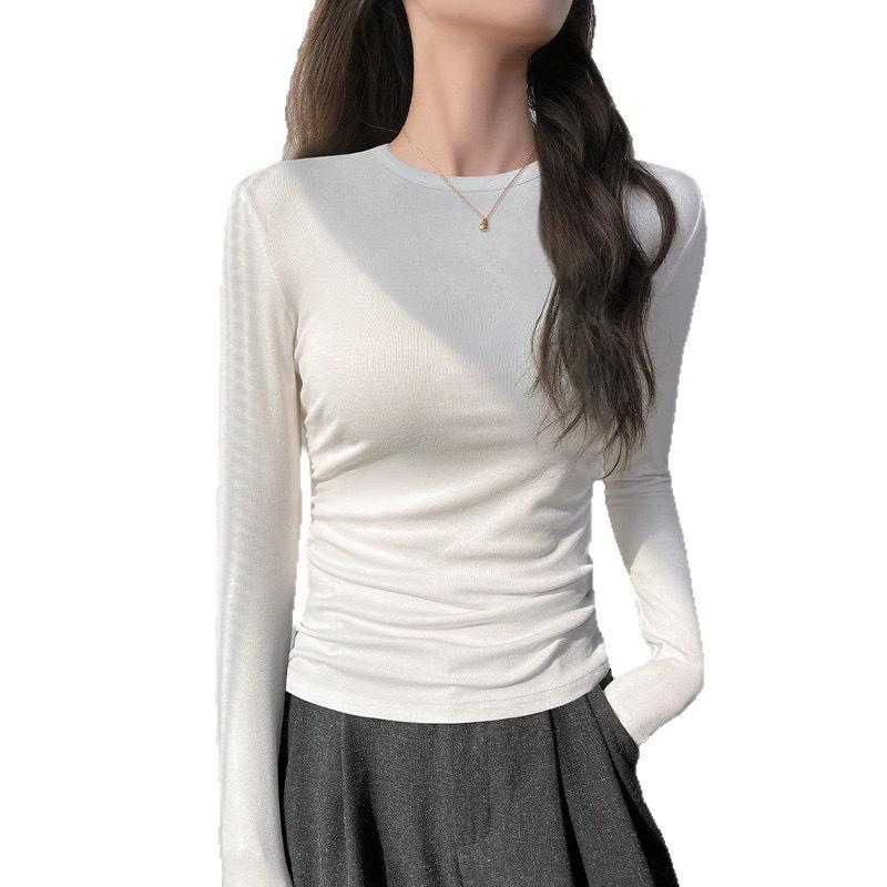 2025 Autumn/Winter Women's Solid Color Slimming Long Sleeve Round Neck Base Shirt