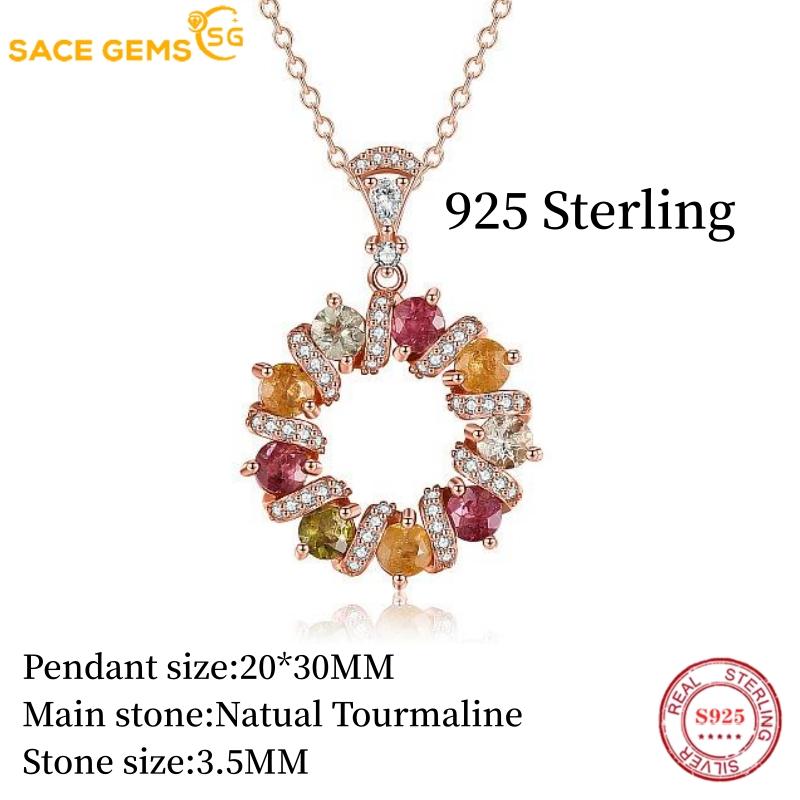 SACE GEMS 925 Sterling Silver Certified 3.5MM Natual Tourmaline Pendant Necklace for Women Cocktail Party Fine Jewelry