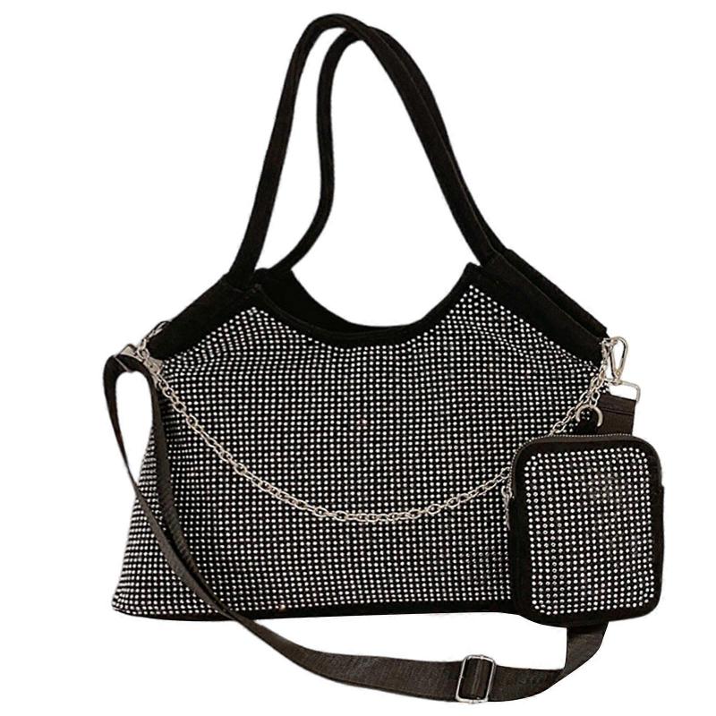 Women Large Capacity Shoulder Bag Fashion Rhinestone Messenger Bag Handbag Shopping Dating Bag Casual Crossbody Bag  Silver