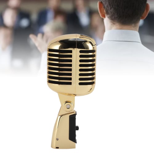 Classic Retro Dynamic Vocal Microphone, Old Vintage Style Cardioid Directional Microphone with Self-Tensioning Rotating Rack for Live Performance and
