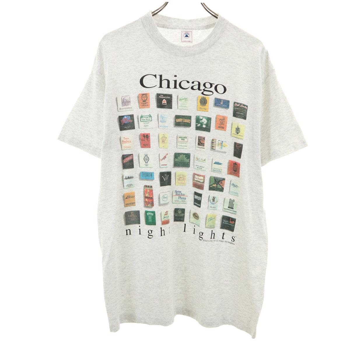 

DELTA 90-е Сделано в США Принт ночных огней старого Чикаго Футболка с коротким рукавом Мужская Б/У