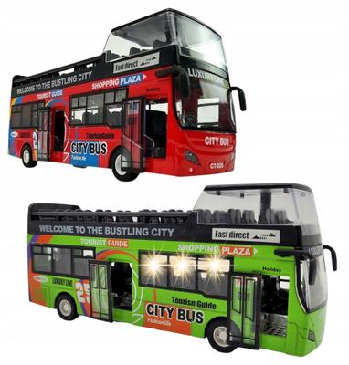 Set of Two City Buses Green And Red Double Decker