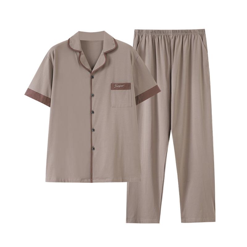 Pajamas Men's Summer Cotton Short Sleeve Trousers Men's Thin Summer Large Size Half Sleeve Men's Summer Loungewear Set