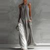 Damen Langes Fließendes Tanktop Seitenschlitz Rundhalsausschnitt Ärmellos Maxikleid Sommerlich Lässig Strand Sonnenkleid mit Taschen