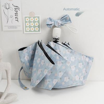Three-fold Oil Painting Flowers Automatic Umbrellas  Folding Sun Sunny and Rain Vinyl Sunscreen Travel Gift for Girls Windproof