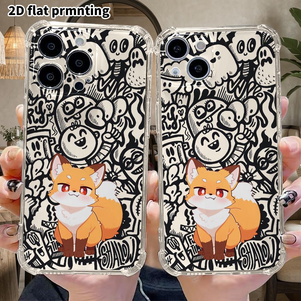 Phone Case: 2D Flat Suitable for iPhone 18 17 16 15 14 13 Pro, Transparent with Corner Protection, Orange Little Fox, Christmas and Halloween Gift