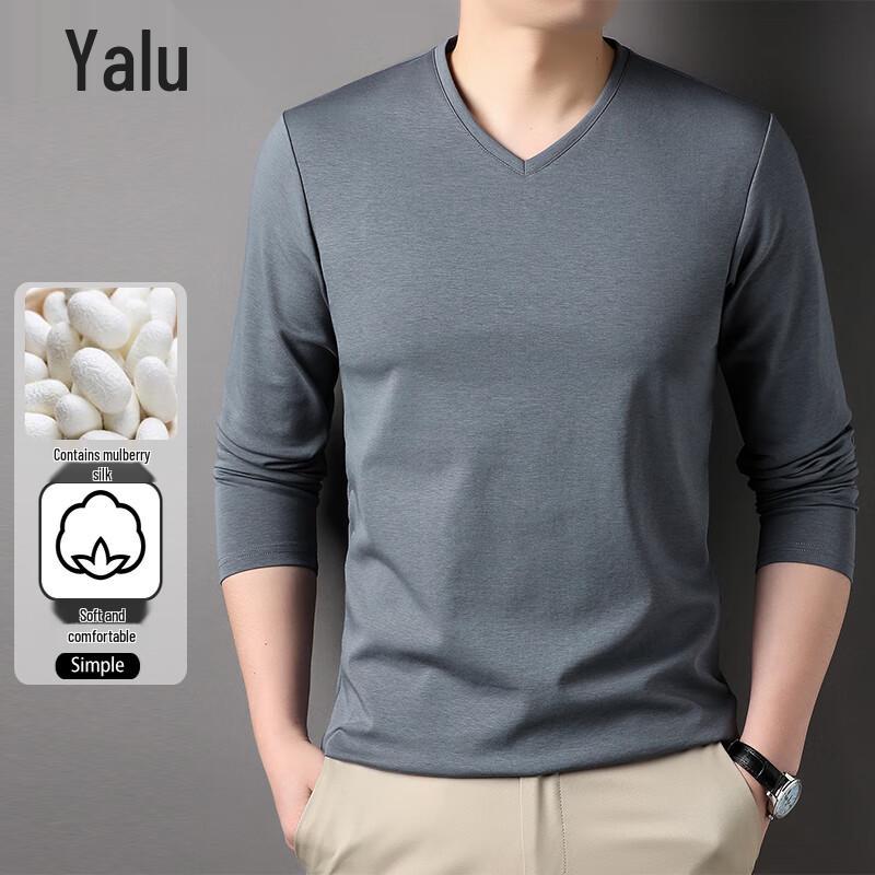 Yalu Men's V-Neck Silk Blend Long-Sleeve Tee