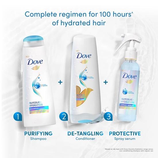 DOVE Glycolic + Hydration Floral Conditioner For Dry Hair 175 Ml With 5% Hydra-Glycol For Upto 100 Hours Of Hydrated, Fluid Hair., 1 Count