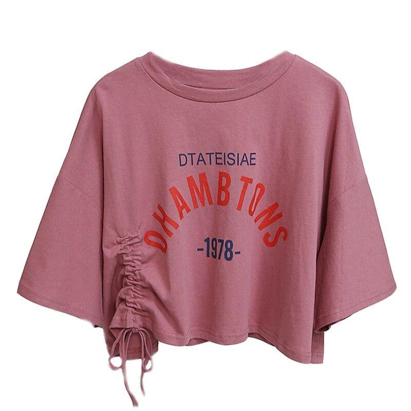 Drawstring Ruched Short Sleeve Tank Tops Tee Women Printing Casual Fashion Crop Top Ladies High Street Tank top Summer Cloth