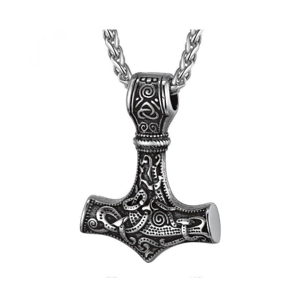 Men Amulet Necklace-thor's Hammer Pendant with Chain, 55+5cm Adjustable, Jewelry -stainless Steel