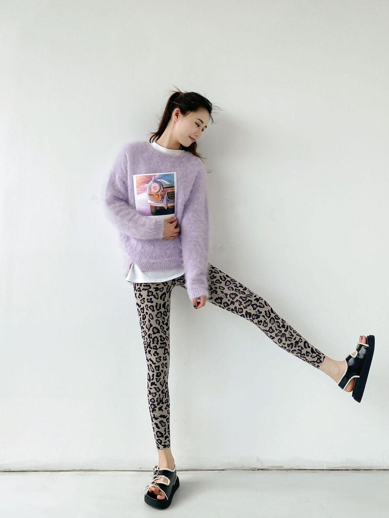 695 Autumn/Winter Leopard Print Faux Cashmere Shark Leggings - Warm, Thickened, Korean Style Slimming Nine-Point Pants