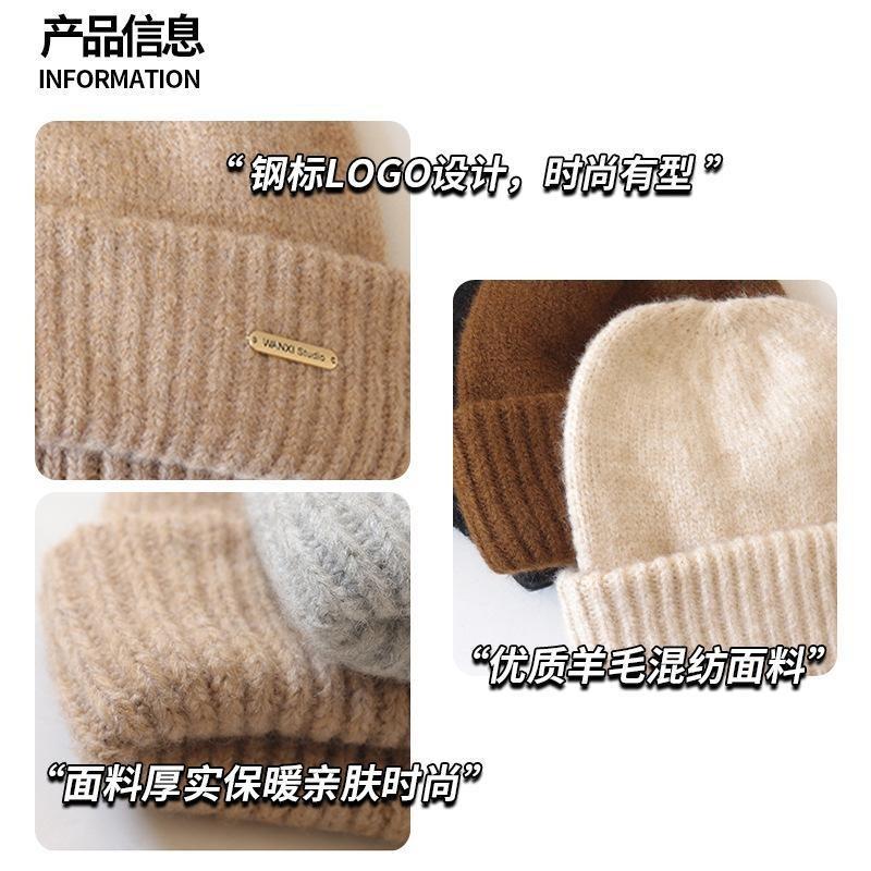 Wool hat women's autumn and winter metal standard mohair knitted cold hat men's versatile loose thickened warm pile hat