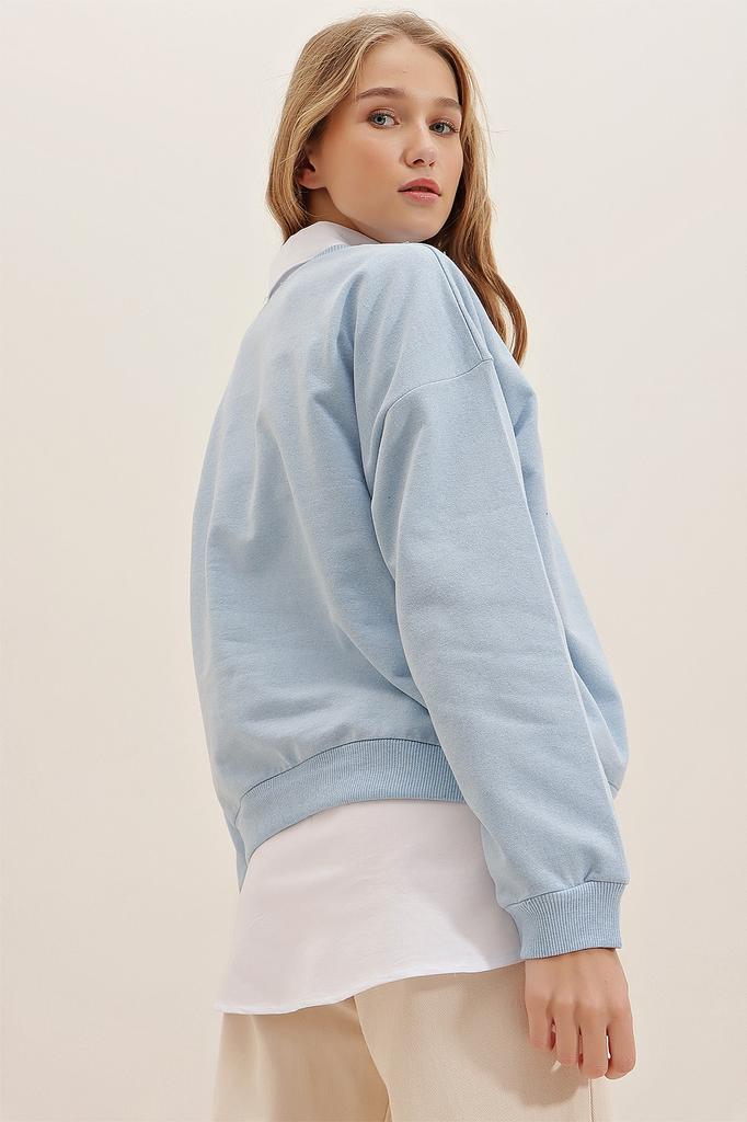 Women's Sweatshirt New Season Fashion Black Crew Neck Text Printed Oversize Sweatshirt