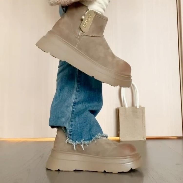 [Weird Aestheticism] Thick-soled inner height-increasing leather fur snow boots women's new velvet and thickened cotton shoes in autumn and winter