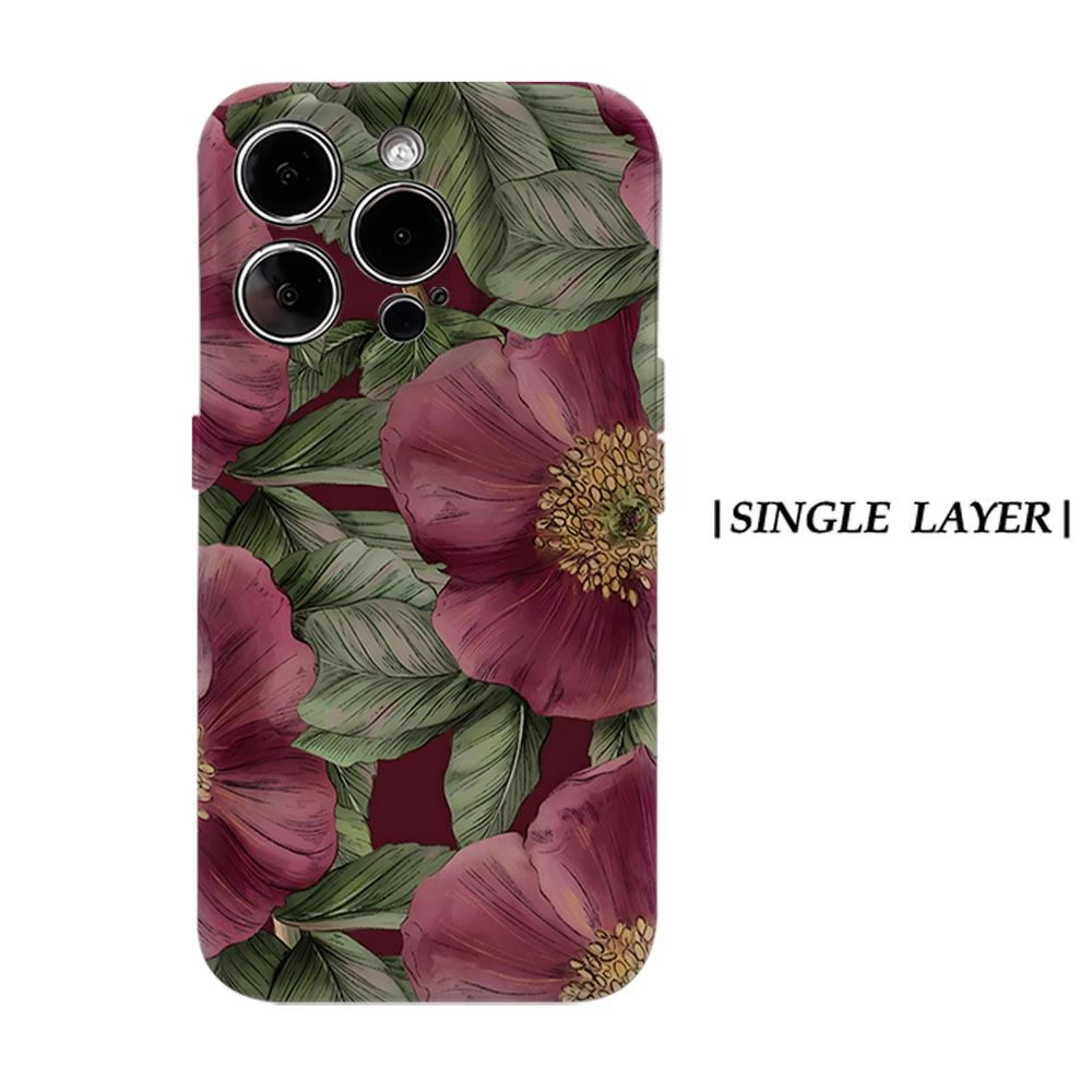 

Burgundy Peony Sketch Phone Case for IPhone 17AIR 16E 16 15 14 13 12 11 17 Pro Max Plus Double-layer Back Cover IPHONE17PROMAX