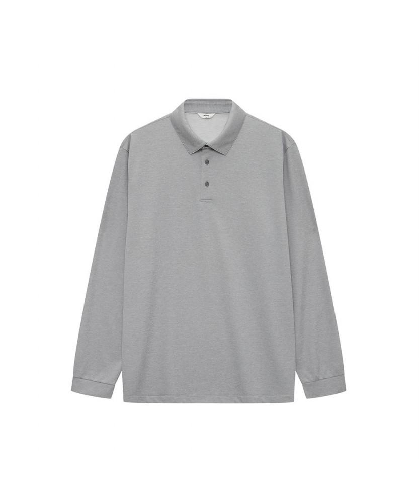 Notig Wool Blend Solid Long Sleeve Polo Shirt Gray Grey/095