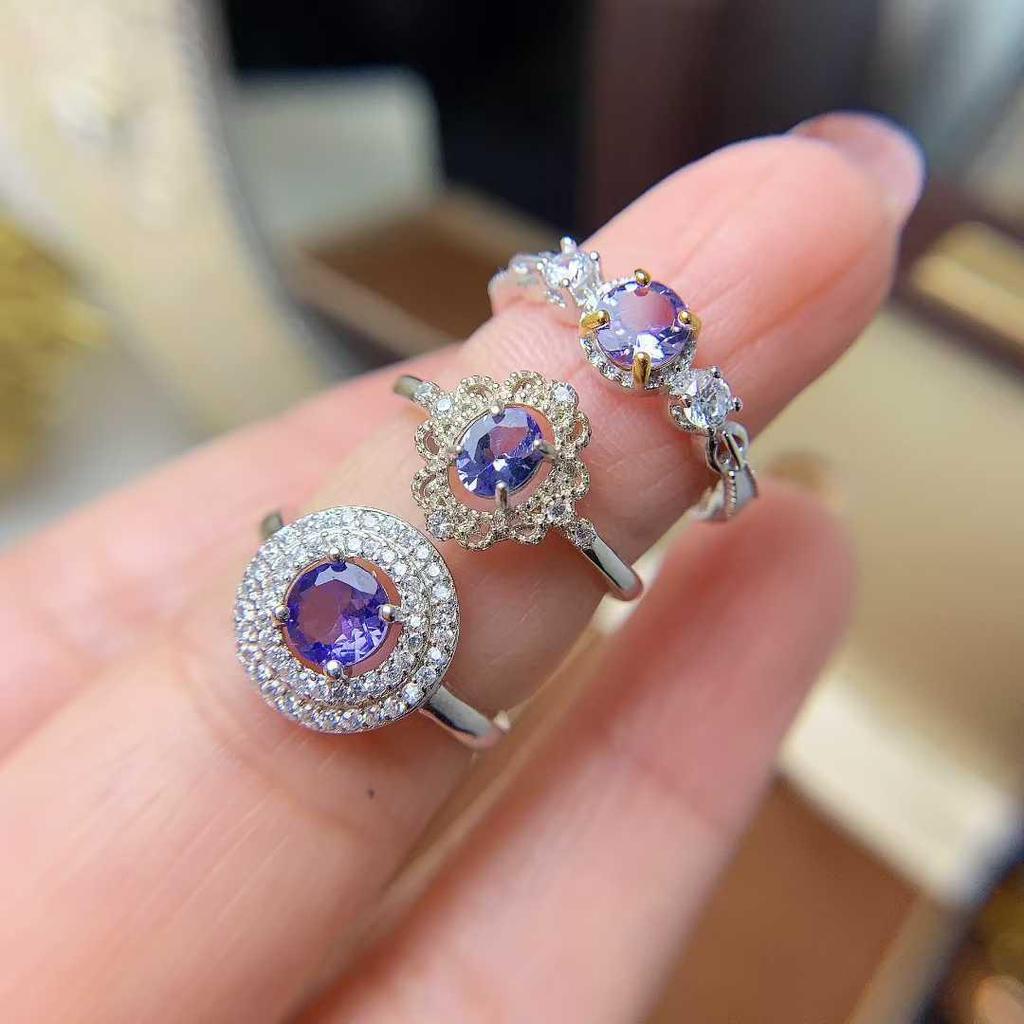 Tanzanite S925 Sterling Silver Open Band Ring - Simple Daily Wear Design for Women