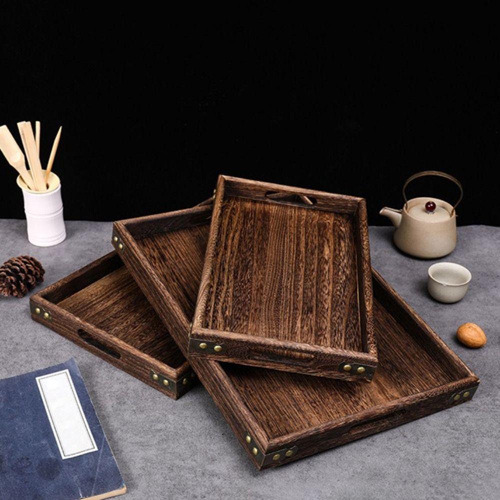 Rectangular Charcoal Tea Set Tray Wooden Wood Storage Tray Decorate Tray Display Plate  Tea Fruit