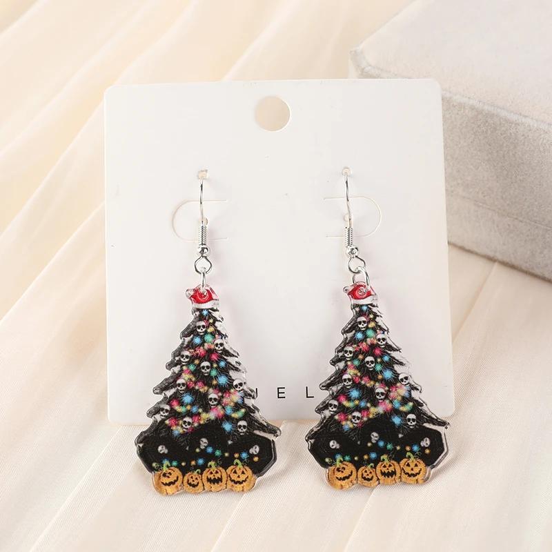 

1Pair Christmas Drop Earrings Creative Acrylic Cute Cat Tree Raccoon Fashion Jewelry For Woman Girl Holiday Birthday Gift