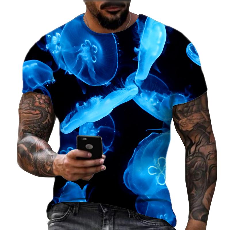 Summer Hot and Colorful Jellyfish Pattern 3D Printing American Casual Sports and Fitness Short Sleeved T-shirt