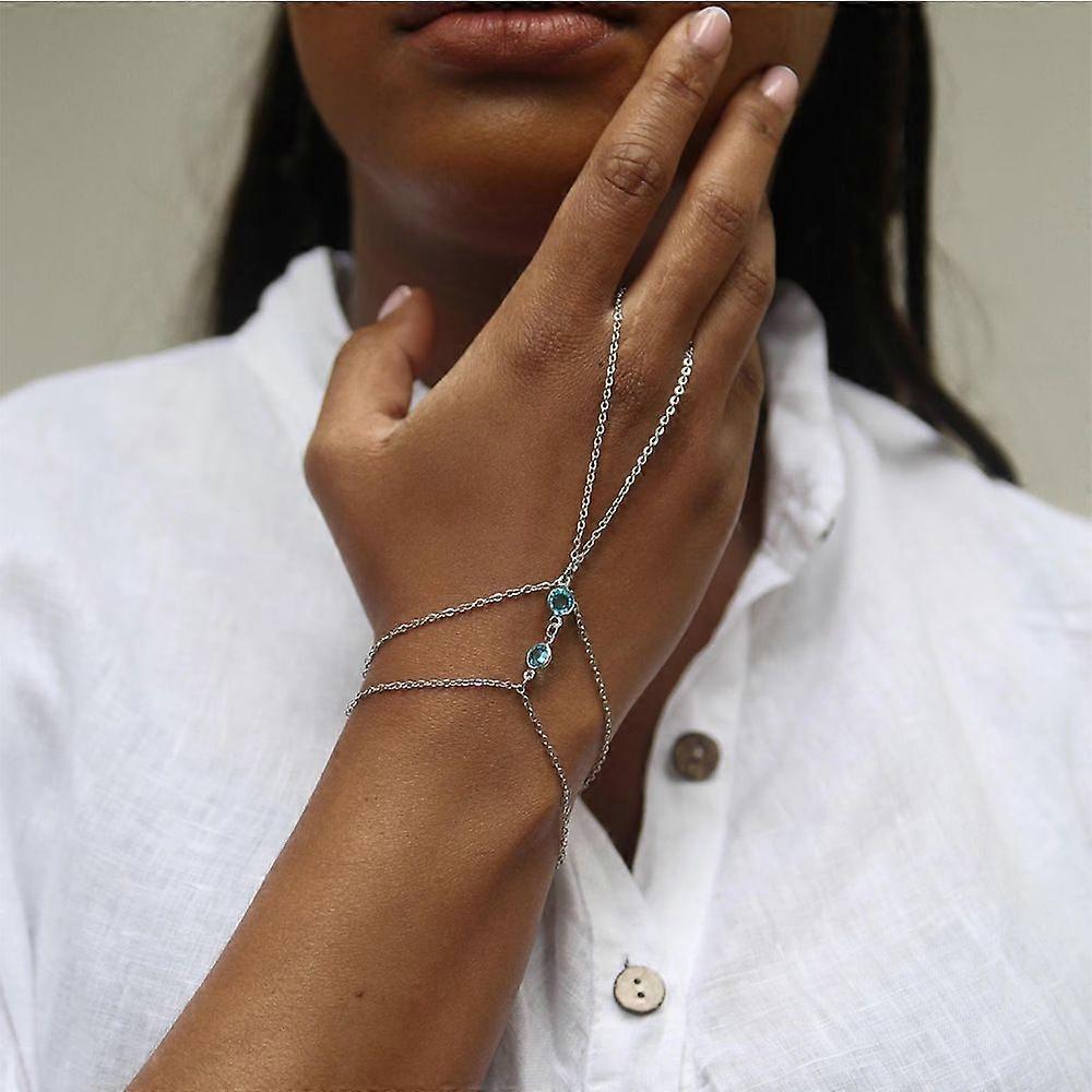 New double-layer finger bracelet cold Feng Shui diamond bracelet personality small diamond bracelet female Bracelet white diamond silver plated