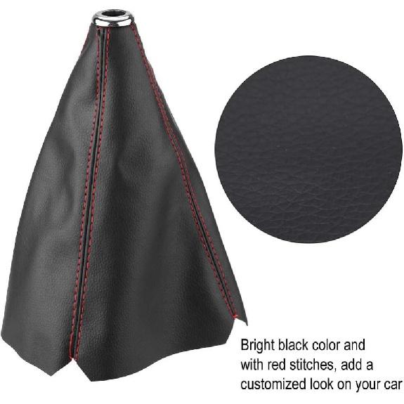Shifter Boot Universal, PU Leather Shift Boot Retainer Stick Shift Sleeve Gear Shifter Boot Gear Gaiter Cover Black Bright Red Stitch