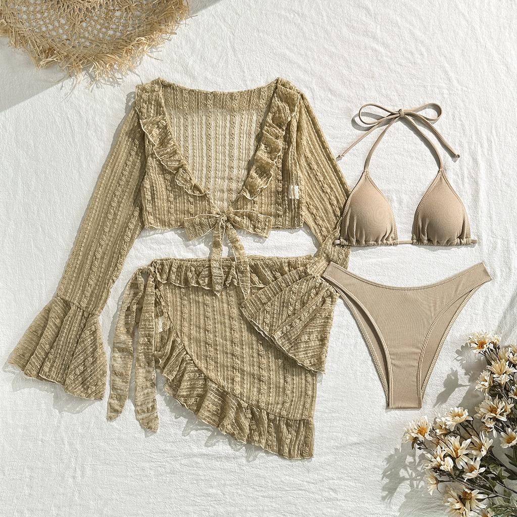 New lace mesh four-piece swimsuit split bikini swimsuit