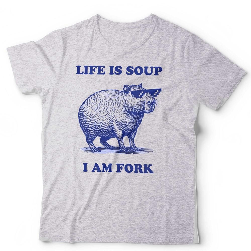 

Capybara T Shirt Life Is Soup I Am Fork Unisex Funny Gift Cute Meme Vintage 3XL